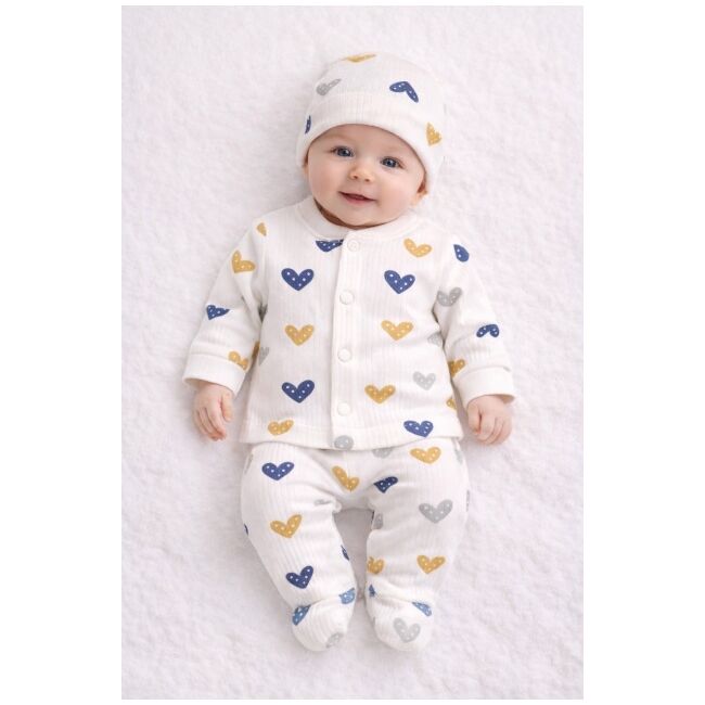 Set bebelusi 3 piese, bumbac rib, imprimeu inimioare colorate trpb0009-cp1