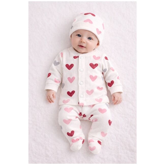 Set bebelusi 3 piese, bumbac rib, imprimeu inimioare trpb0010-cp1