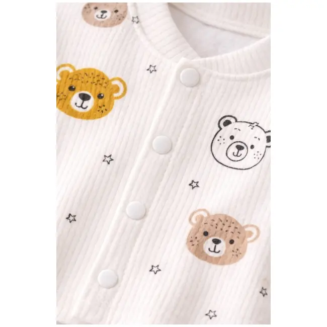 Set bebelusi 3 piese, bumbac rib, imprimeu ursuleti, bluzita cu capse, pantaloni si caciulita trpb0011-cp1