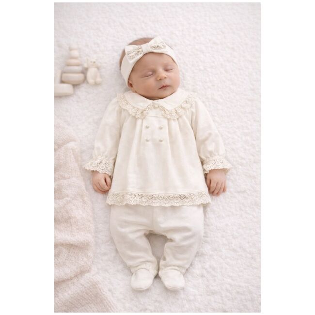 Set de 3 piese cu guler din dantelă baby aura 0–3 luni b2516