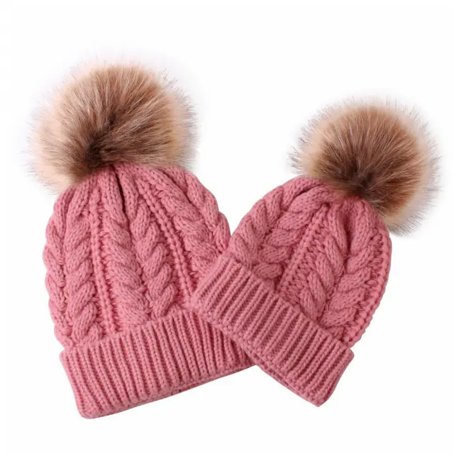 Set roz pudra caciulita pentru mama si bebe adoctsc48-1-sa6