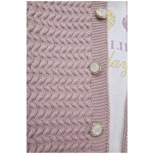 Set roz pudra tricotat 3 piese, cardigan + bluza + pantaloni trpb0008