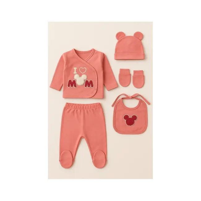 Set serde bebeluși nou-născut 0&ndash;3 luni, 5 piese cu imprimarea &bdquo;i love mom&rdquo; - corai bgk2051