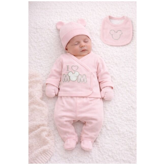 Set serde bebeluși nou-născut 0–3 luni, 5 piese cu imprimarea „i love mom” - roz bpe2051