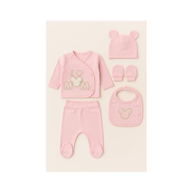 Set serde bebeluși nou-născut 0–3 luni, 5 piese cu imprimarea „i love mom” - roz bpe2051