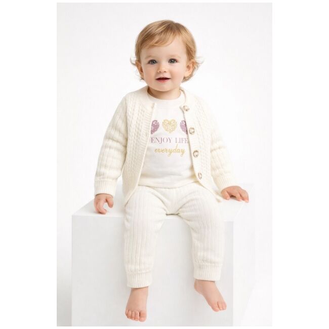 Set tricotat bebelusi 3 piese, cardigan + bluza + pantaloni trpb0007