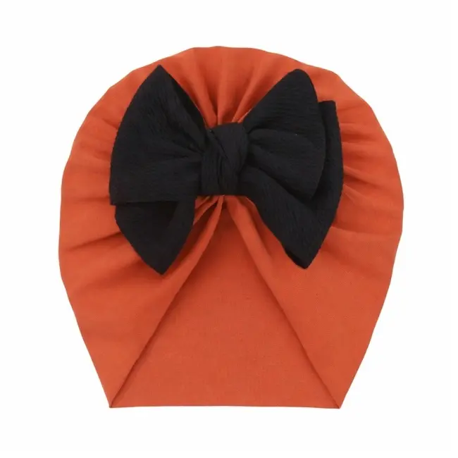 Caciulita bebelusi tip turban caramiziu cu funda neagra, material elastic si moale pentru fetite mbx-21008-1-ct3