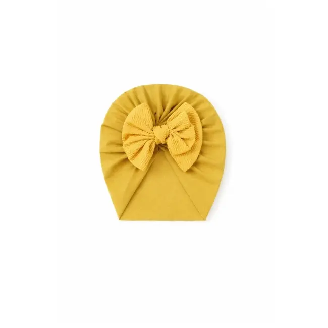 Caciulita bebelusi tip turban galben mustar cu funda texturata, accesoriu elastic si confortabil pentru fetite mbx-21008-4-ct3