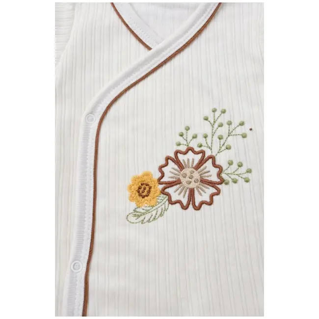 Costumas bebelusi 3 piese crem-caramel, bumbac premium, broderie florala trpb0041-cp1