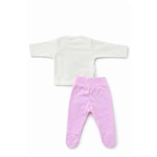 Costumas bebelusi 3 piese crem-roz, bumbac premium, model iepuras trpb0042-cp1