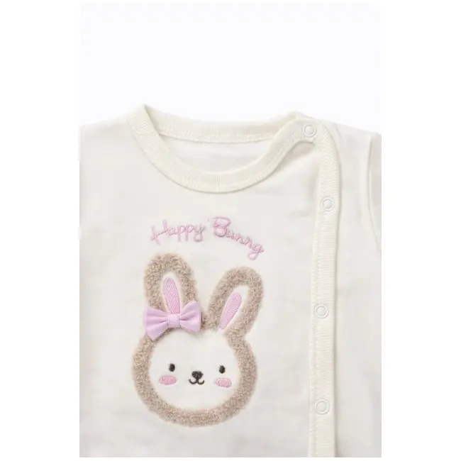 Costumas bebelusi 3 piese crem-roz, bumbac premium, model iepuras trpb0042-cp1