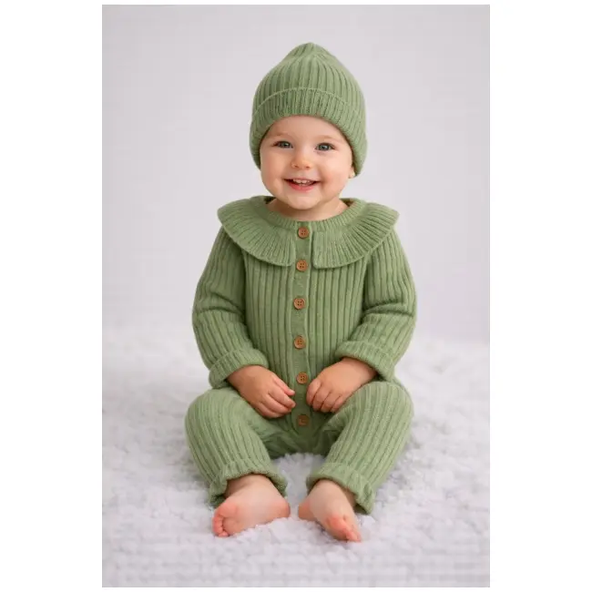 Salopetă tricotată baby my - verde by4140-1