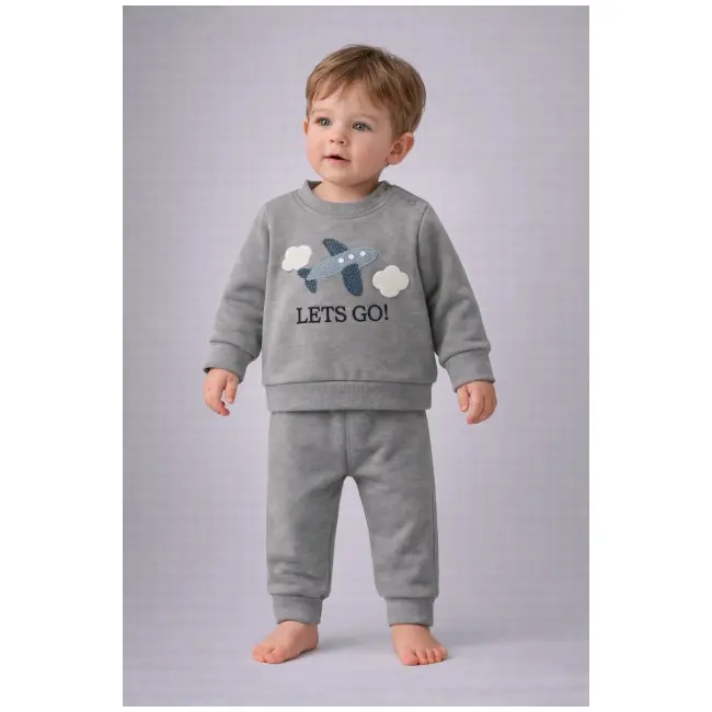 Set bebeluși baby go cu imprimare avion &ndash; bumbac confortabil bg3758-1