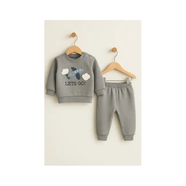 Set bebeluși baby go cu imprimare avion &ndash; bumbac confortabil bg3758-1