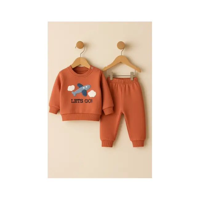 Set bebeluși baby go cu imprimare avion - portocaliu bt3758-1