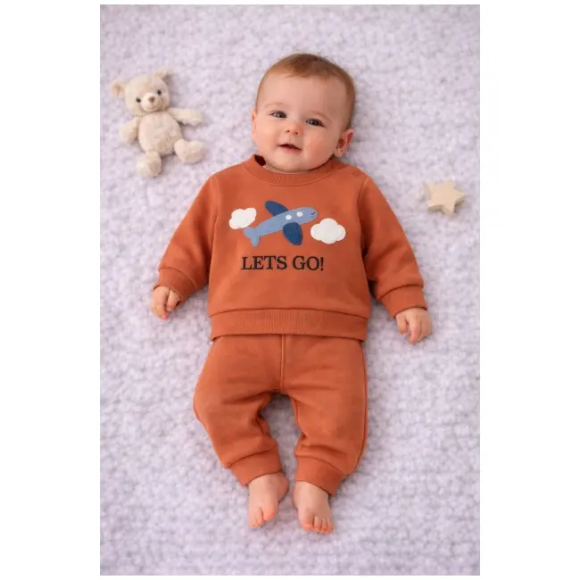 Set bebeluși baby go cu imprimare avion - portocaliu bt3758-1