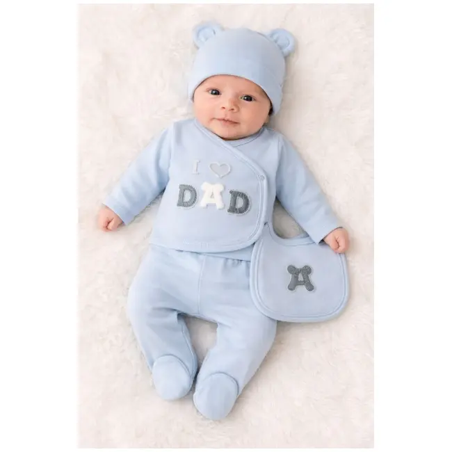 Set bleu serde baby &bdquo;i love dad&rdquo; &ndash; 5 piese din bumbac  bm2050