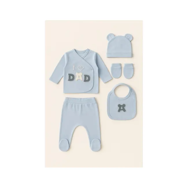 Set bleu serde baby &bdquo;i love dad&rdquo; &ndash; 5 piese din bumbac  bm2050