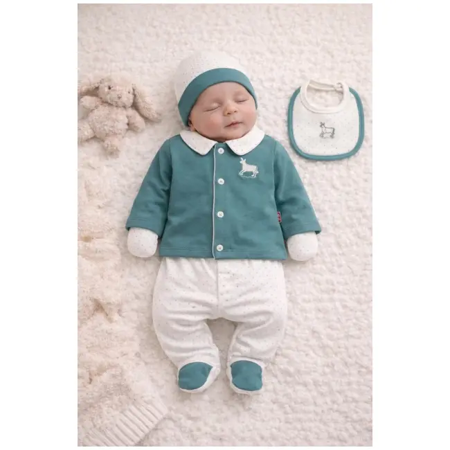 Set bymurat brodat pentru bebelusi 5 piese din bumbac - verde by9769