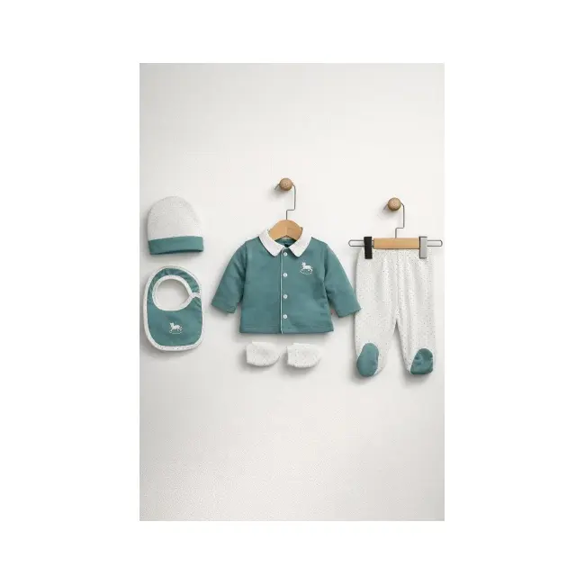 Set bymurat brodat pentru bebelusi 5 piese din bumbac - verde by9769