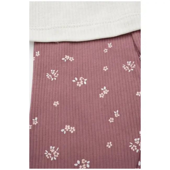 Set fetite 3 piese bluza alba cu broderie florala, colanti inflorati si bentita trpb0038