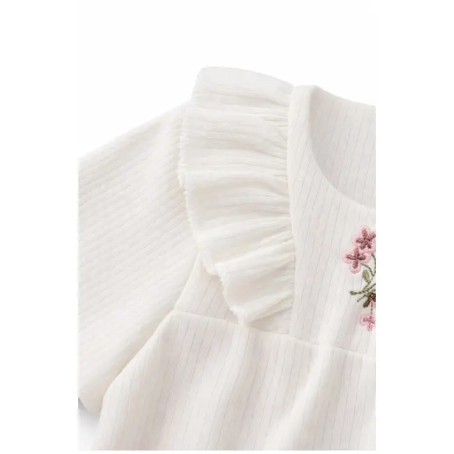 Set fetite 3 piese bluza alba cu broderie florala, colanti inflorati si bentita trpb0038