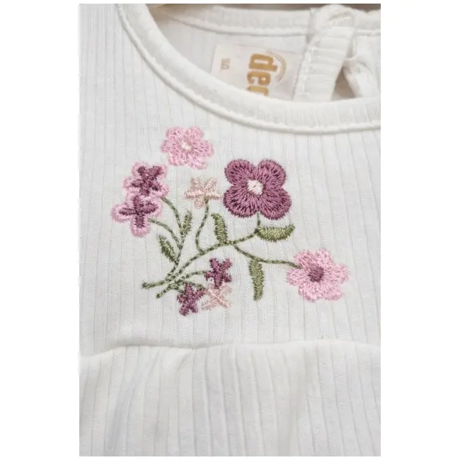 Set fetite 3 piese bluza alba cu broderie florala, colanti inflorati si bentita trpb0038