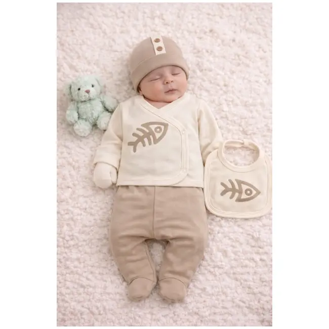 Set serde baby cu imprimeu pești &ndash; 5 piese din bumbac, maro bk2057