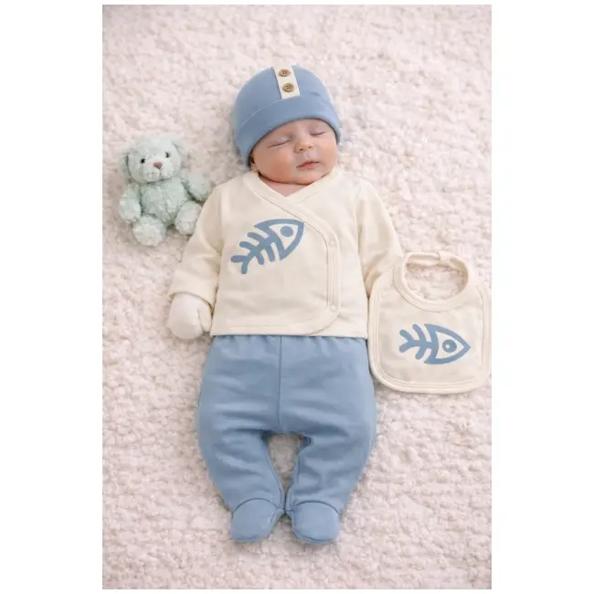 Set serde baby cu imprimeu pești &ndash; 5 piese din bumbac bm2057