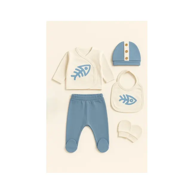 Set serde baby cu imprimeu pești &ndash; 5 piese din bumbac bm2057