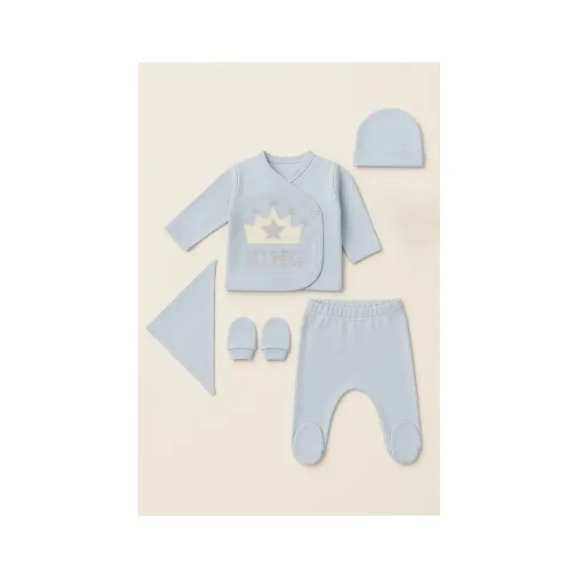 Set serde bleu baby &bdquo;king&rdquo; &ndash; 5 piese din bumbac bm2055