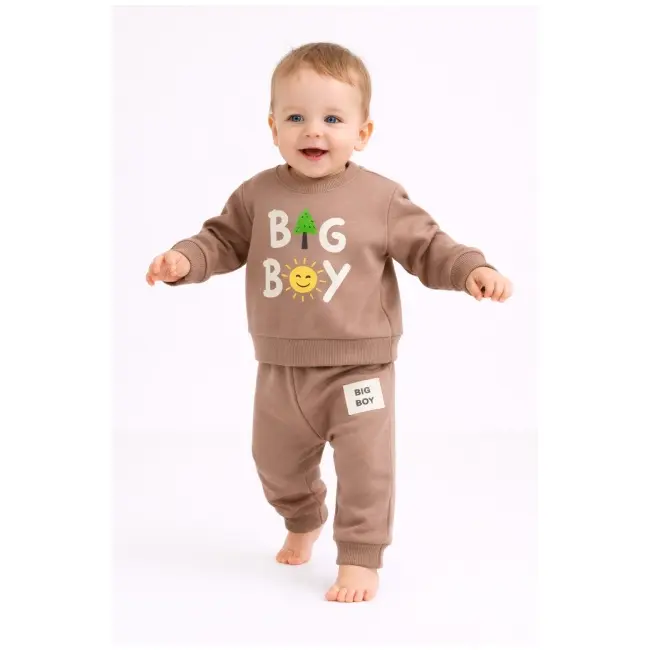 Trening copii 2 piese maro, bumbac, model big boy, stil casual trpb0047