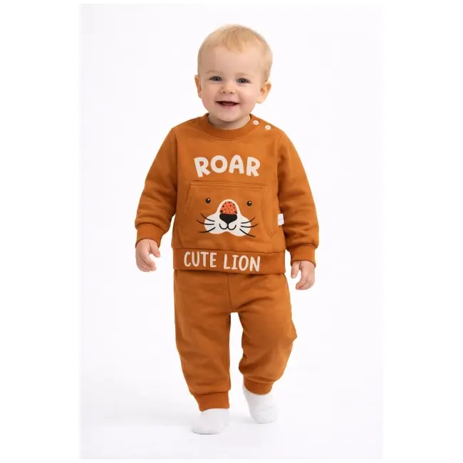 Costum bebe bumbac 2 piese bluza si pantaloni model leu cute trpb0098