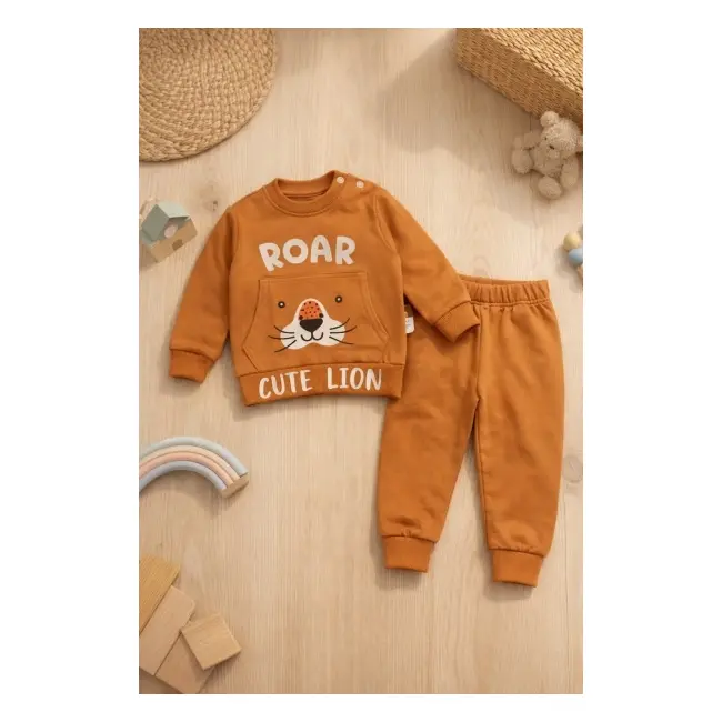 Costum bebe bumbac 2 piese bluza si pantaloni model leu cute trpb0098