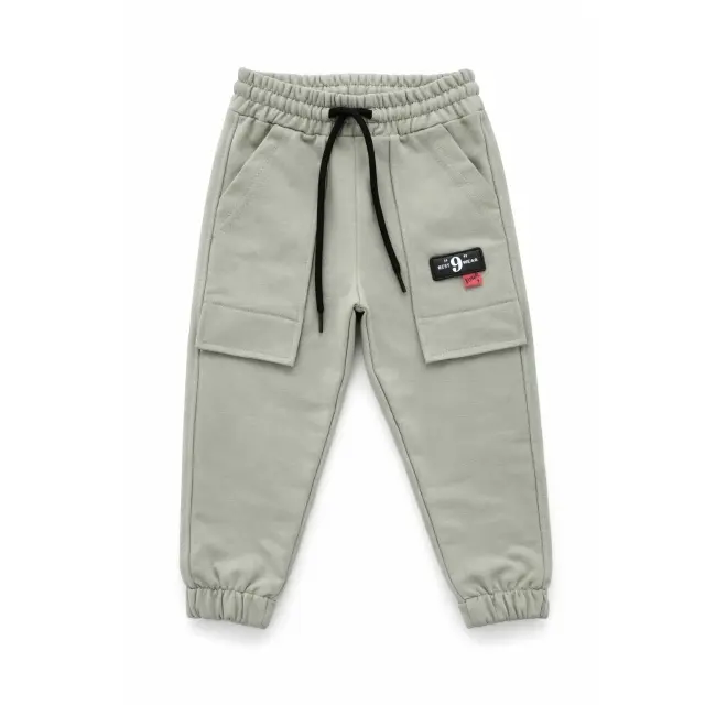 Pantaloni copii cargo din bumbac cu snur buzunare aplicate trpb0116
