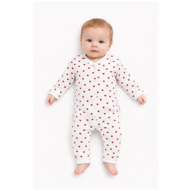 Salopeta bebe alba cu inimioare pijama bumbac overall fetite trpb0106