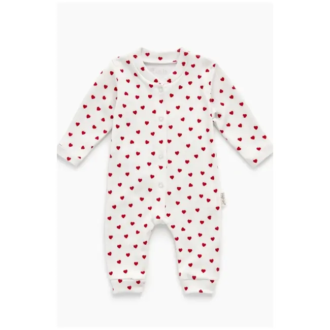 Salopeta bebe alba cu inimioare pijama bumbac overall fetite trpb0106