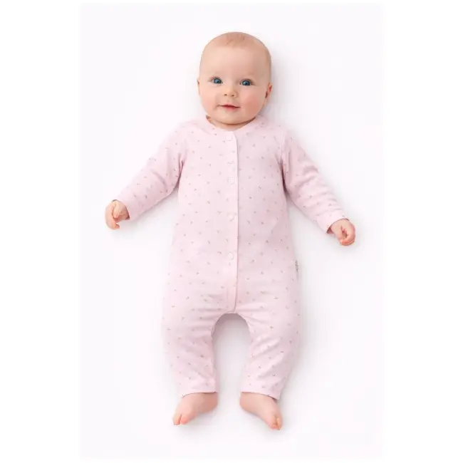 Salopeta bebe roz tip pijama bumbac moale cu capse overall trpb0105