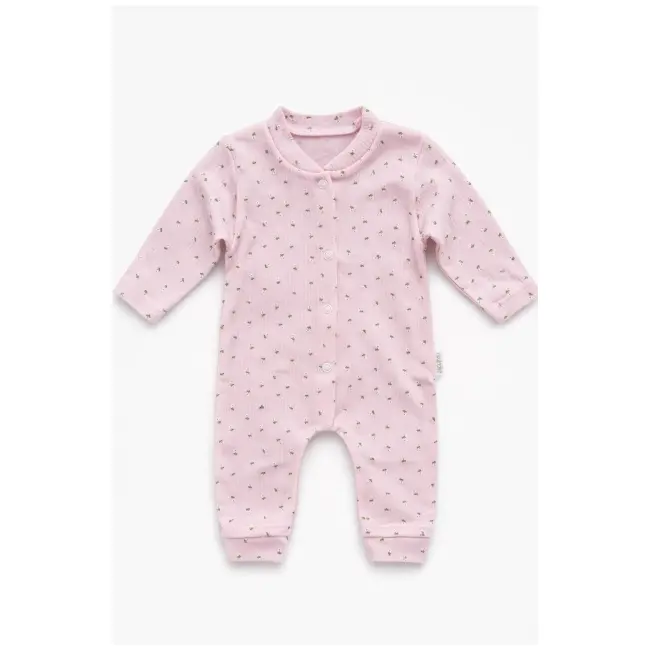 Salopeta bebe roz tip pijama bumbac moale cu capse overall trpb0105