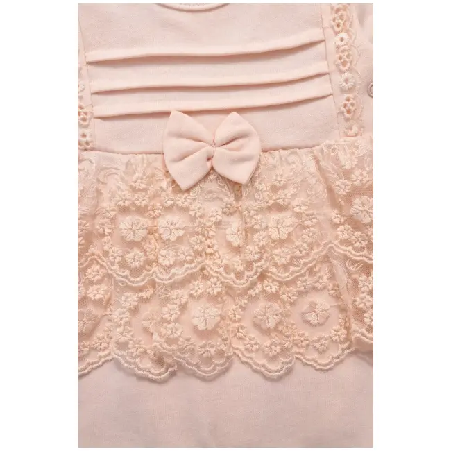 Salopeta fetita roz eleganta bumbac cu dantela si bentita set premium trpb0124