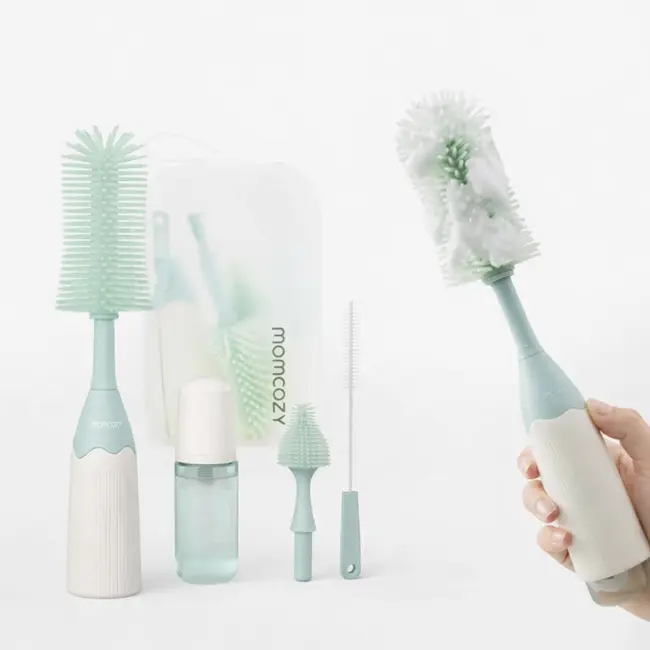 Set curatare biberoane Momcozy cu spuma 360 Push-Press Green