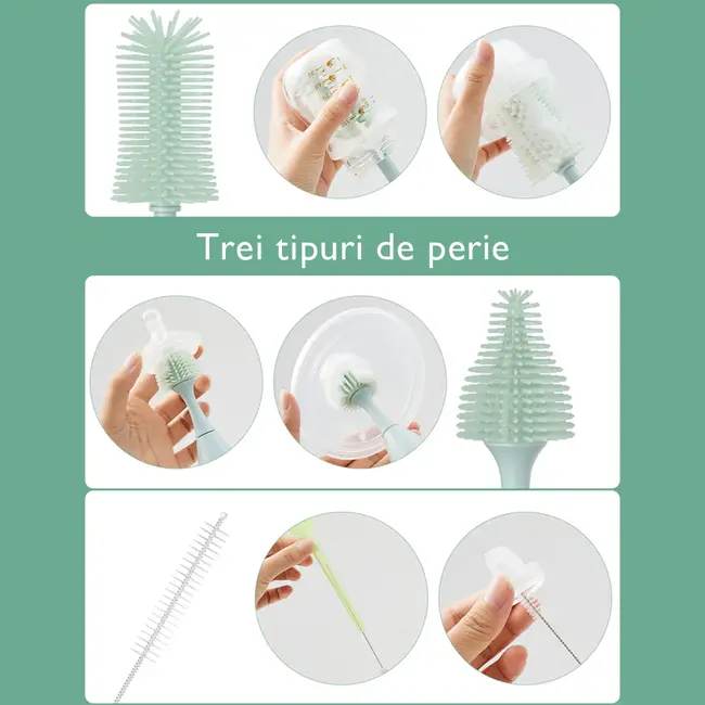 Set curatare biberoane Momcozy cu spuma 360 Push-Press Green