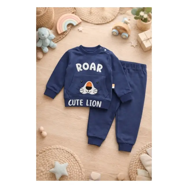 Set trening bebe din bumbac moale bluza cu imprimeu si pantaloni comozi trpb0099