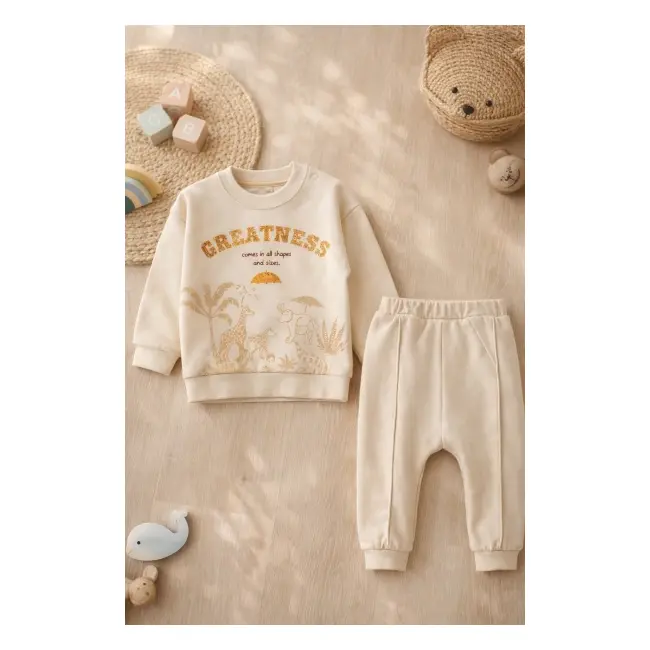 Trening bebe 2 piese din bumbac moale bluza cu imprimeu si pantaloni confortabili trpb0101