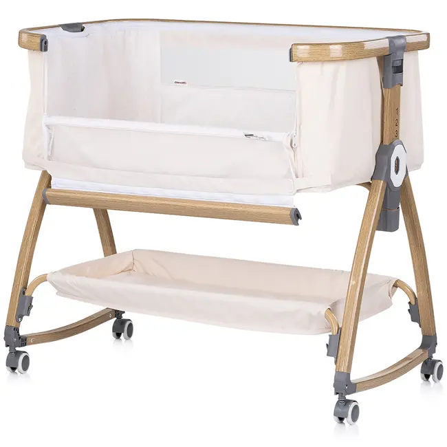 Patut co-sleeper Chipolino Charisma cu laterala culisanta cashmere wood HUBKOSCA0264CA