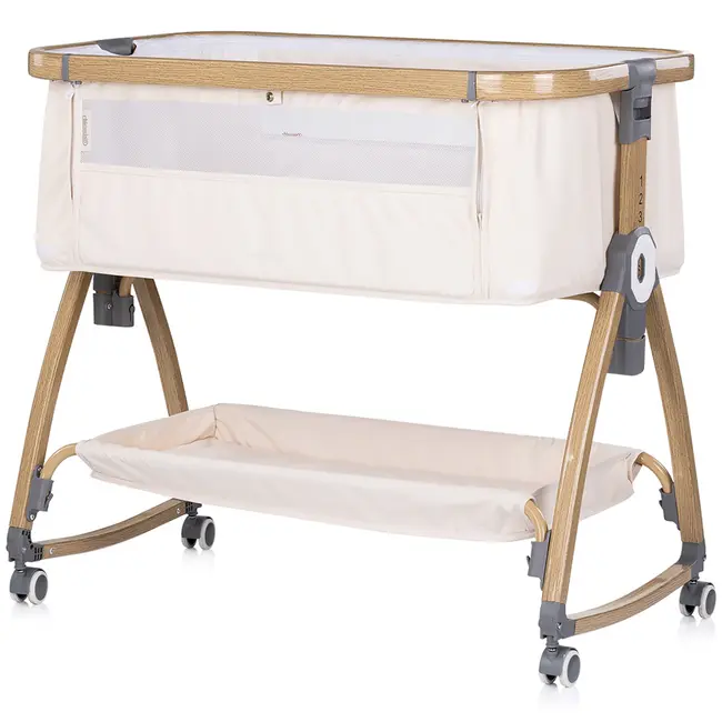 Patut co-sleeper Chipolino Charisma cu laterala culisanta cashmere wood HUBKOSCA0264CA