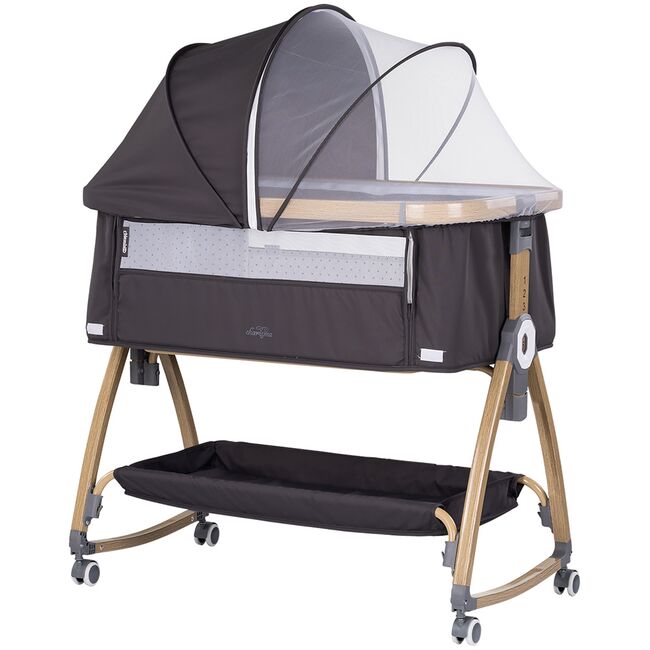 Patut co-sleeper Chipolino Charisma cu laterala culisanta charcoal wood HUBKOSCA0261CH