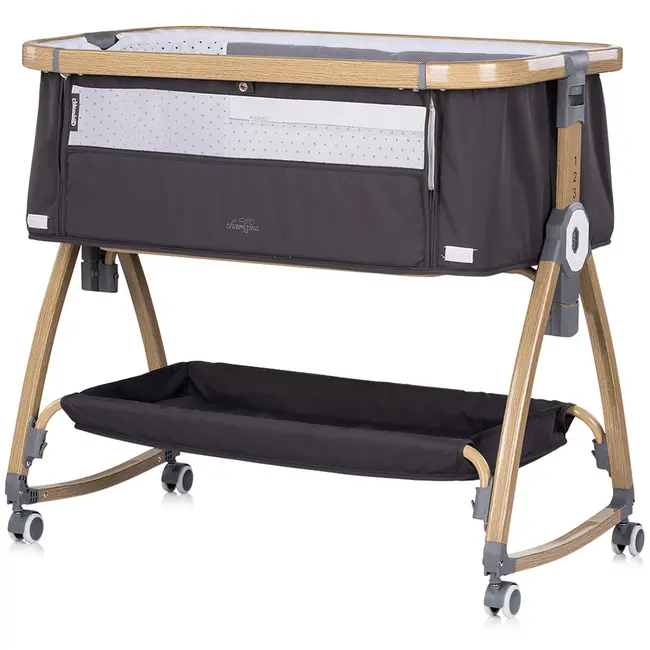Patut co-sleeper Chipolino Charisma cu laterala culisanta charcoal wood HUBKOSCA0261CH