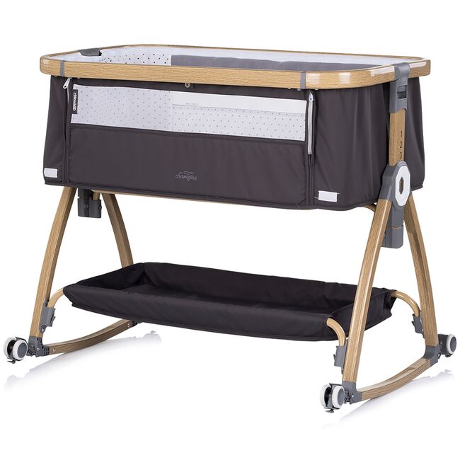 Patut co-sleeper Chipolino Charisma cu laterala culisanta charcoal wood HUBKOSCA0261CH