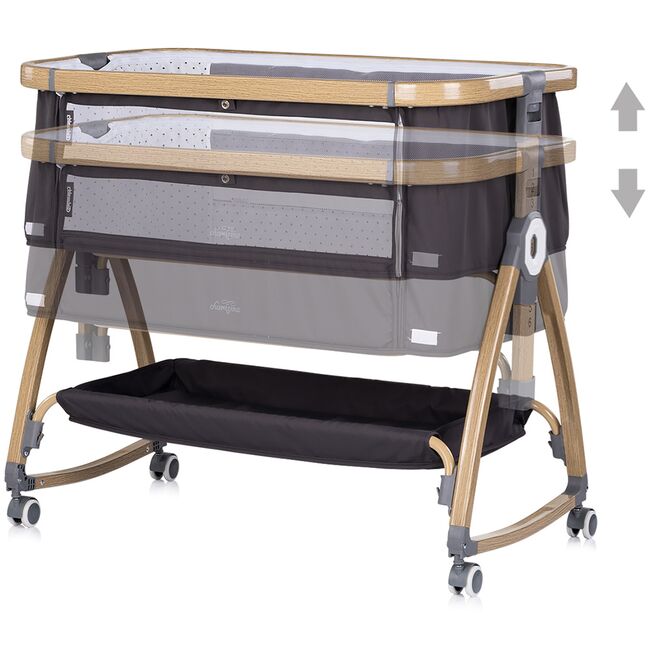 Patut co-sleeper Chipolino Charisma cu laterala culisanta charcoal wood HUBKOSCA0261CH